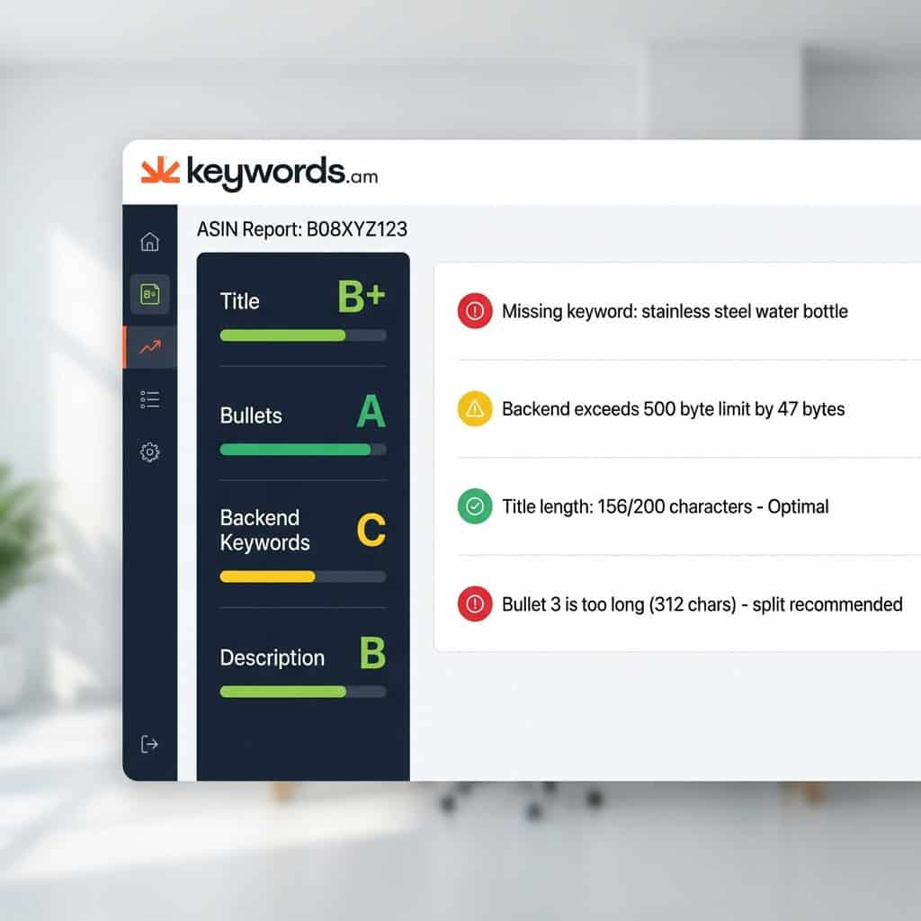 Amazon listing audit report with TFSD grades and actionable recommendations