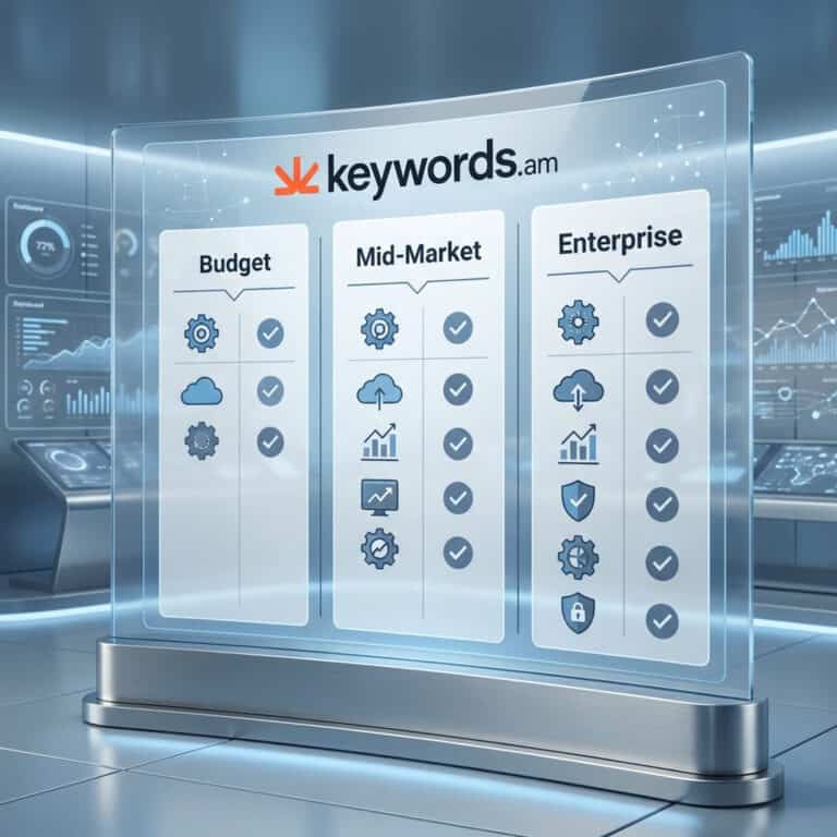 Keywords.am white label Amazon agency tools comparison matrix showing feature tiers