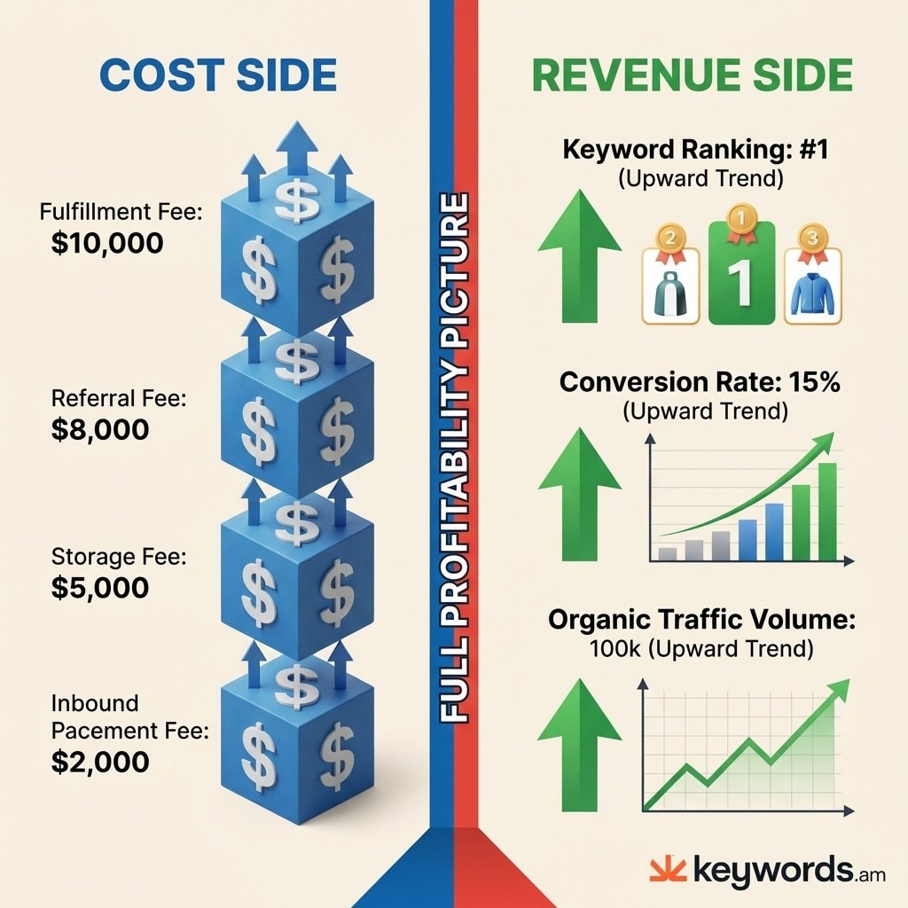 Keywords.am fba calculator cost side fees versus revenue side keyword optimization for Amazon profitability