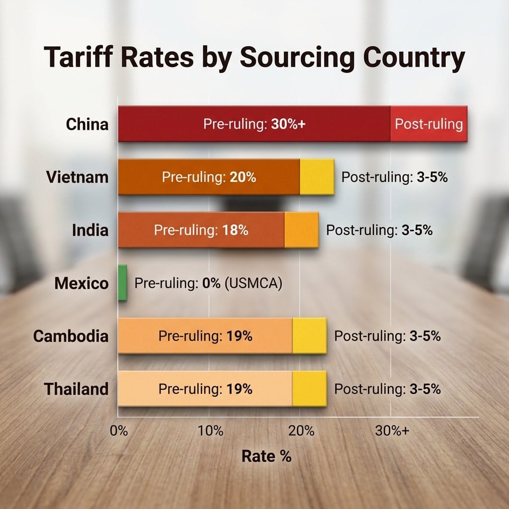 Keywords.am tariff calculator amazon sellers country comparison chart showing import duty rates for China Vietnam India Mexico