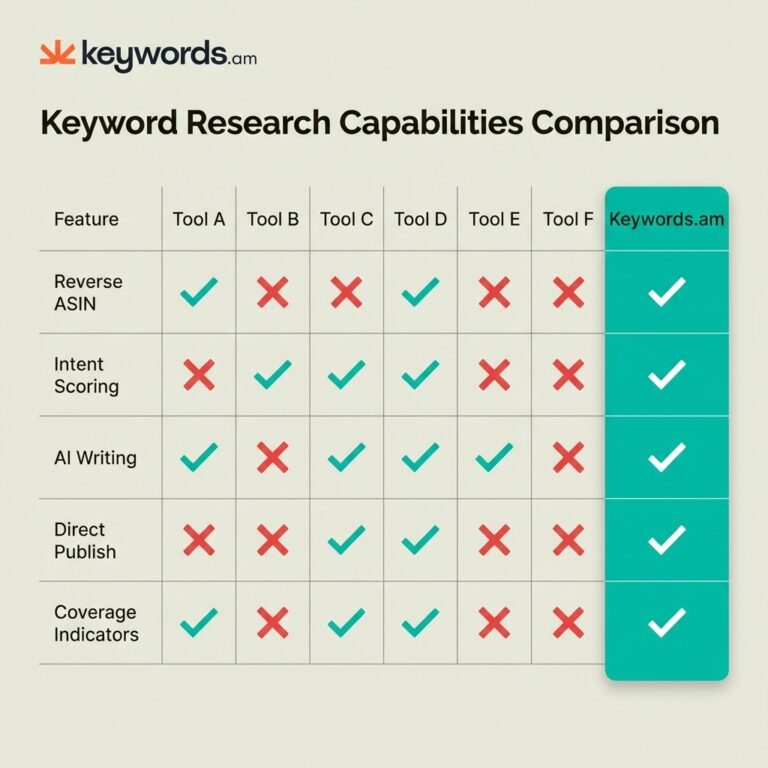 Keywords.am jungle scout alternatives feature comparison matrix showing keyword research capabilities