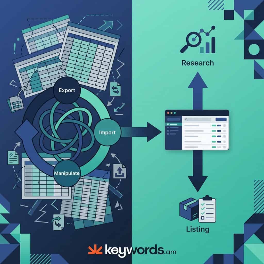 Keywords.am spreadsheet vs visual tool workflow comparison for amazon sellers