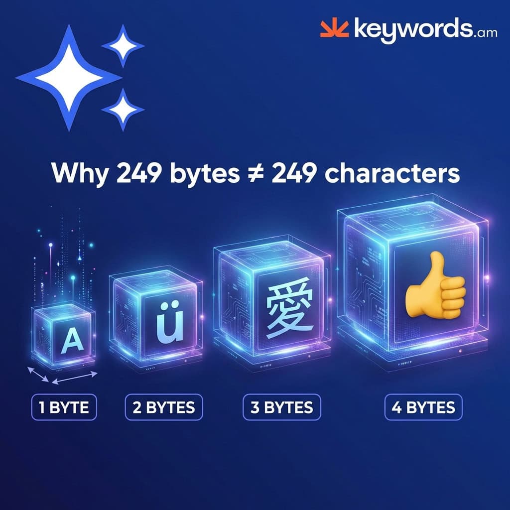 Keywords.am bytes vs characters encoding diagram for amazon sellers