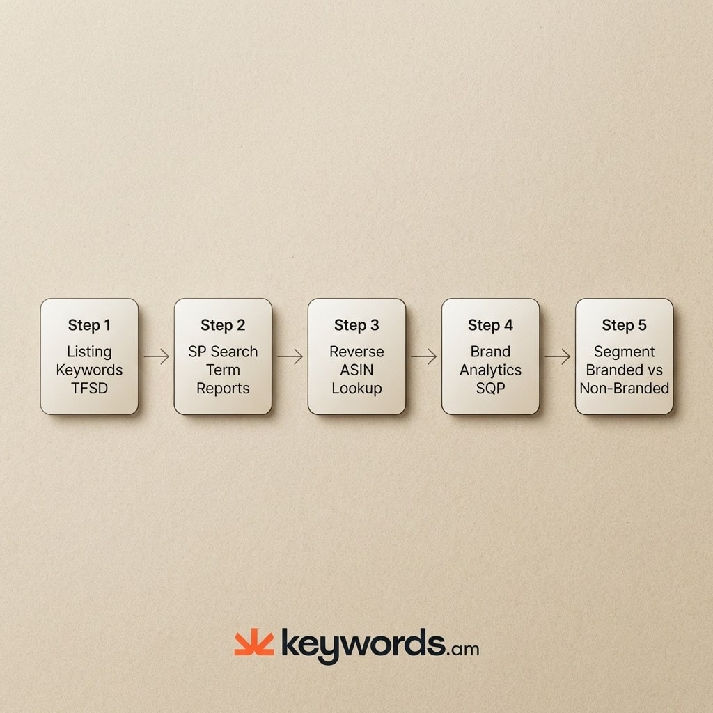 Keywords.am sponsored brand ads keywords list building process from listing keywords through reverse ASIN lookup to campaign segmentation