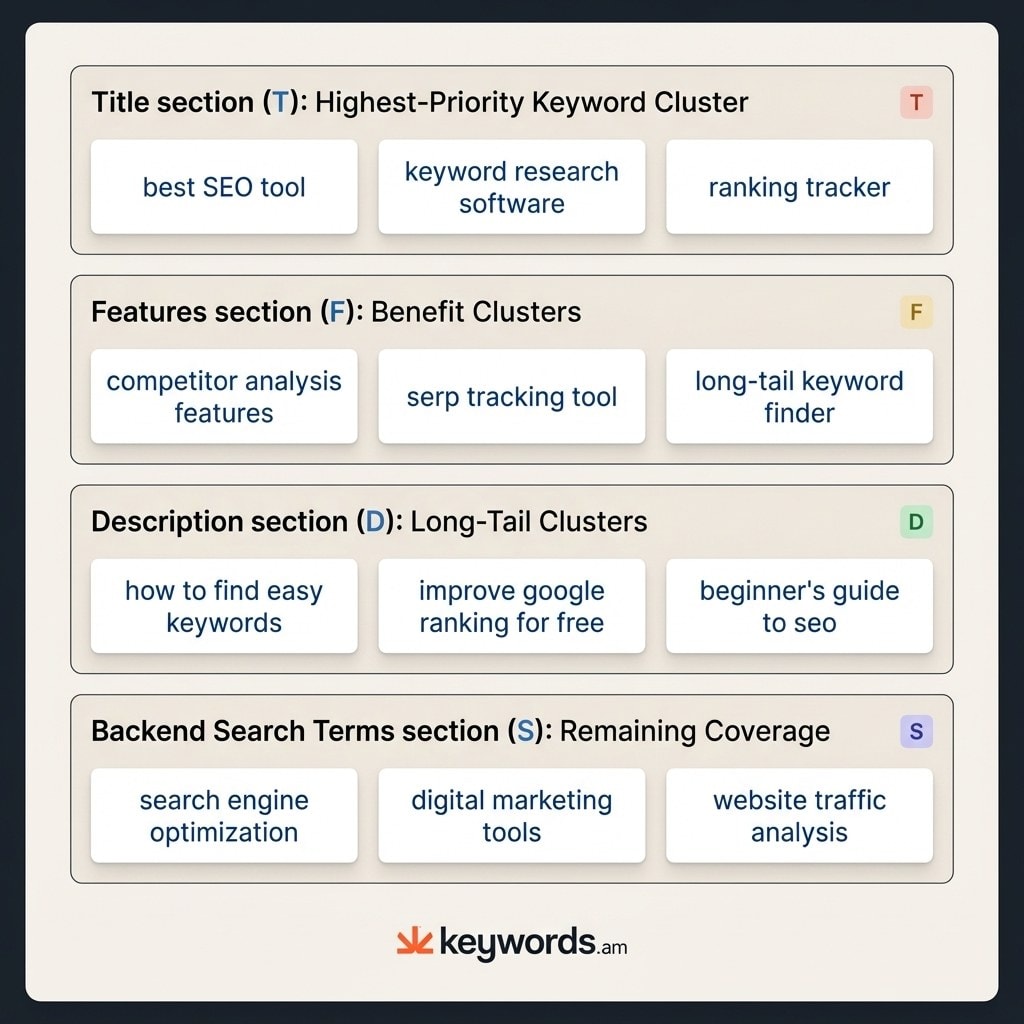 Keywords.am TFSD framework keyword cluster mapping for amazon listing optimization