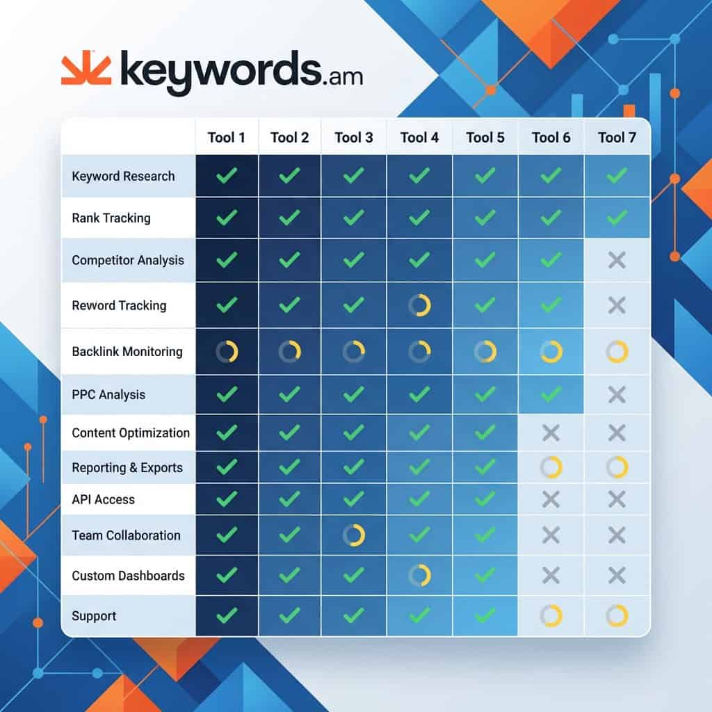 Keywords.am amazon listing audit tools comparison matrix showing features and capabilities