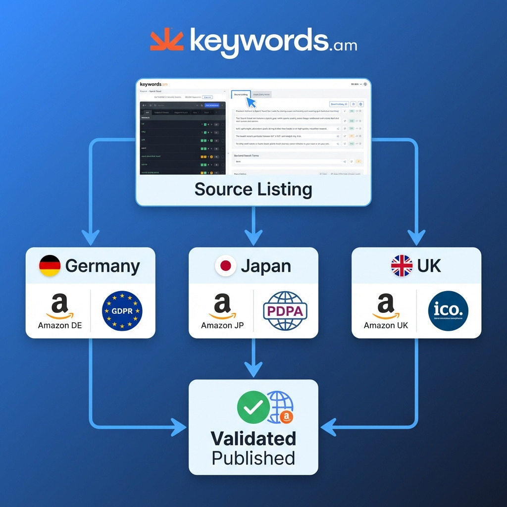 Keywords.am multi-marketplace amazon listing localization workflow for Germany Japan UK