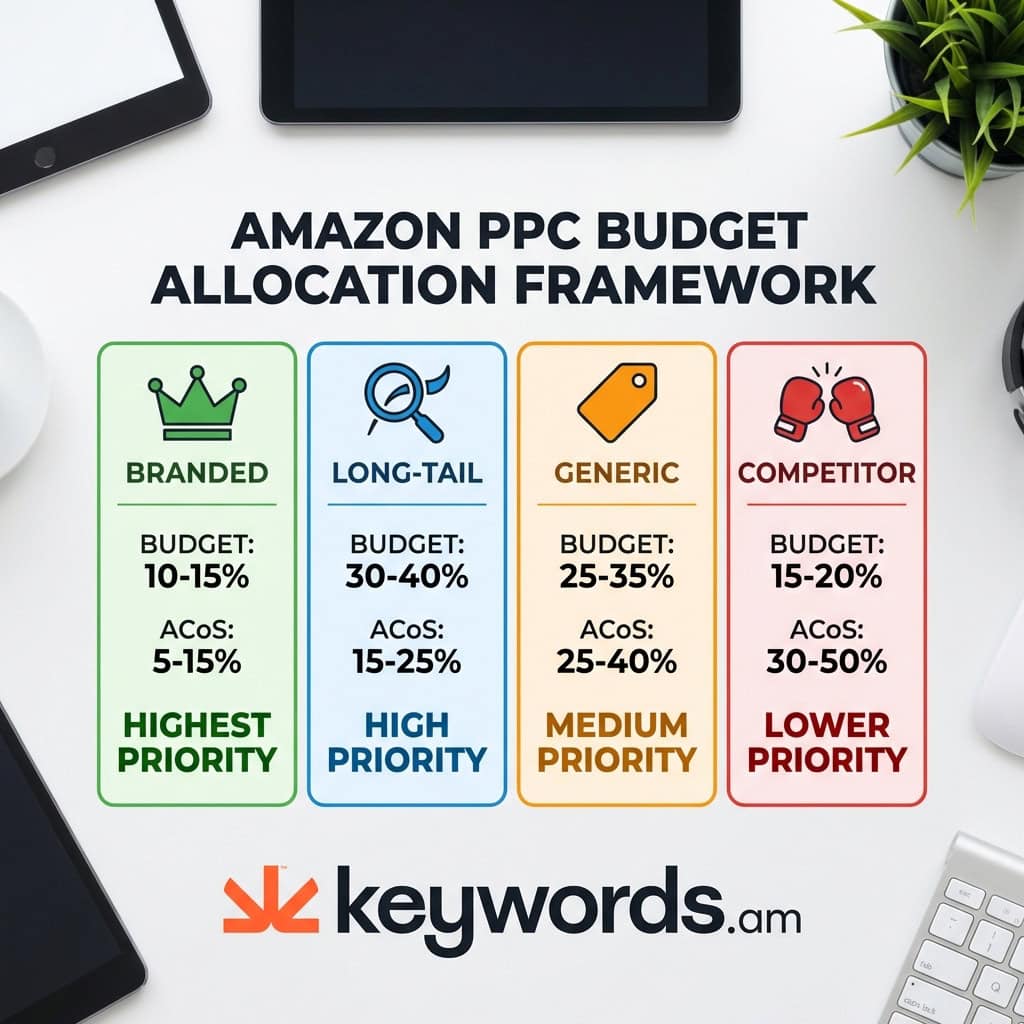 Keywords.am amazon ppc keyword strategy budget allocation by keyword category