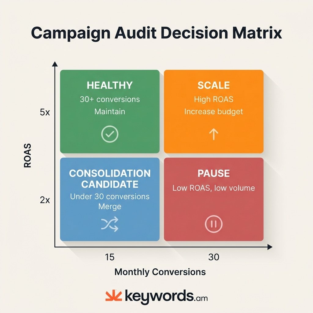 Keywords.am amazon ppc optimization campaign audit decision matrix