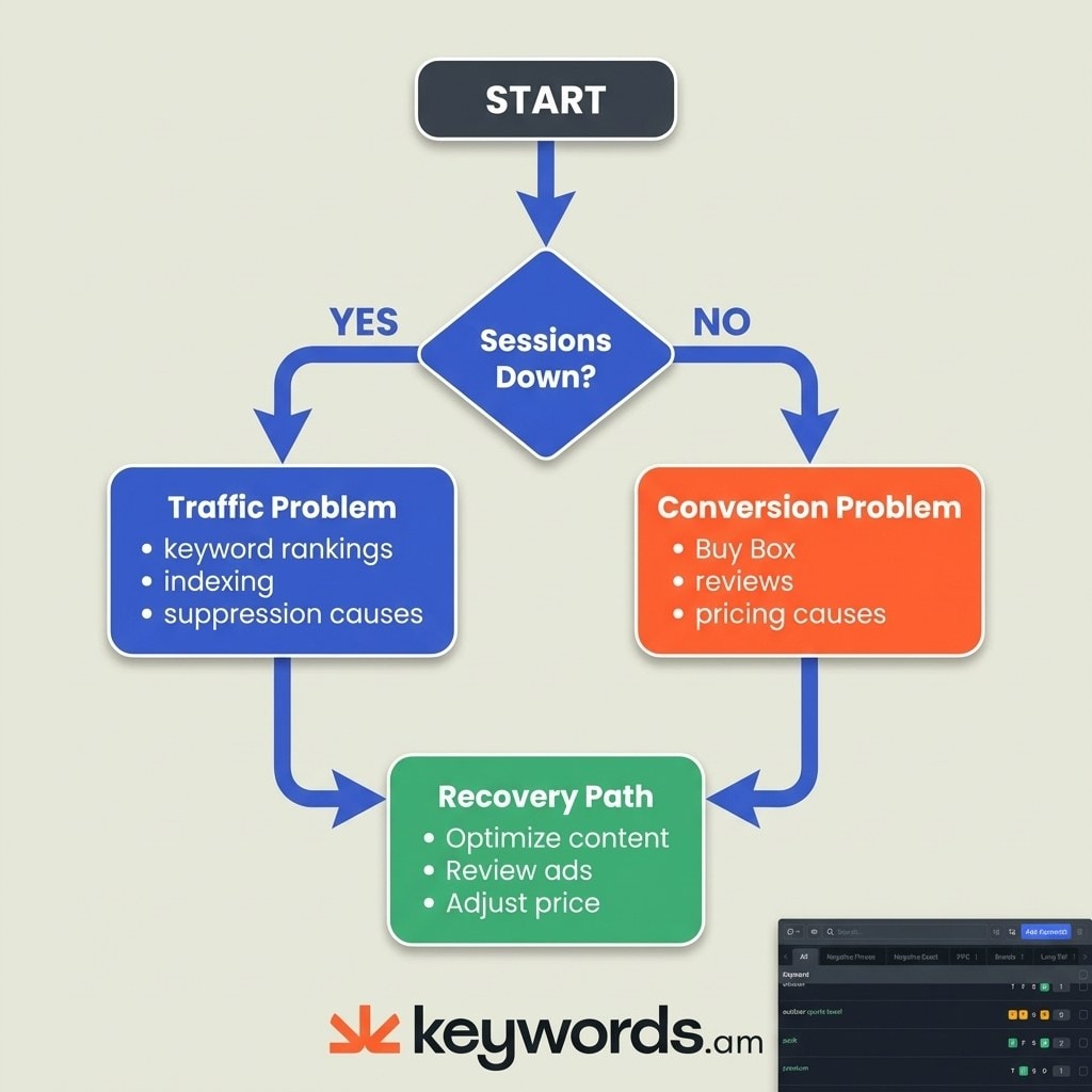 Keywords.am amazon sales dropping diagnostic decision tree for traffic versus conversion problems
