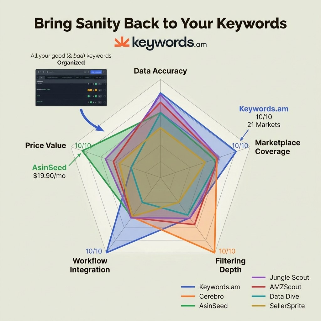 Keywords.am reverse ASIN lookup tools feature comparison across accuracy marketplace coverage and workflow integration