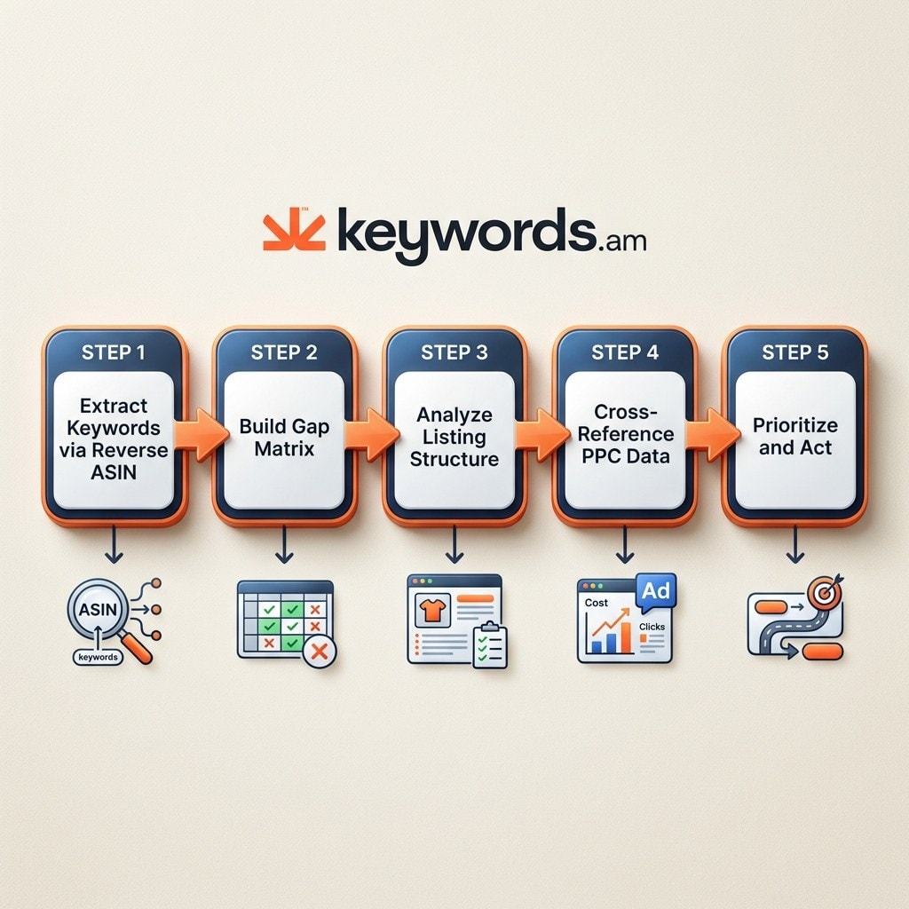 Keywords.am amazon competitor analysis five step keyword-first framework process flow