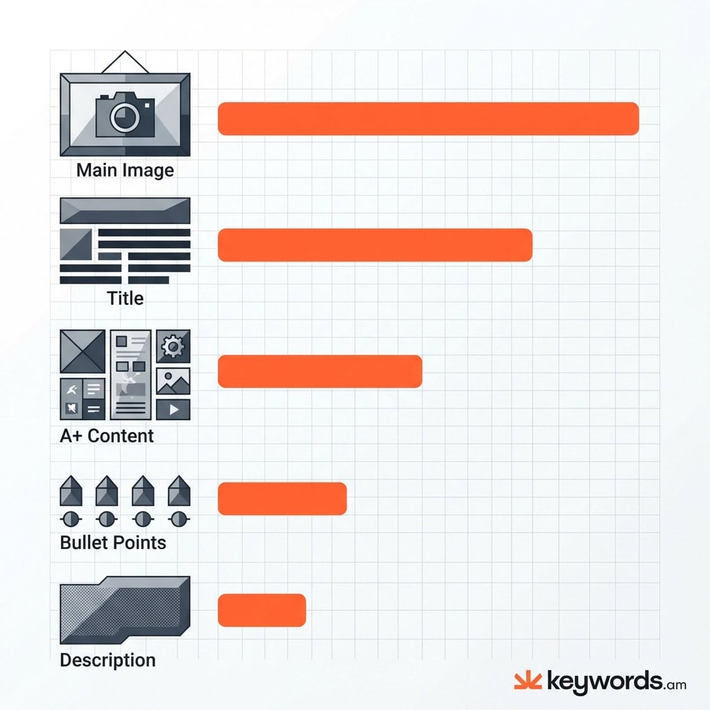 Keywords.am Amazon listing element A/B test priority matrix showing which elements to test first