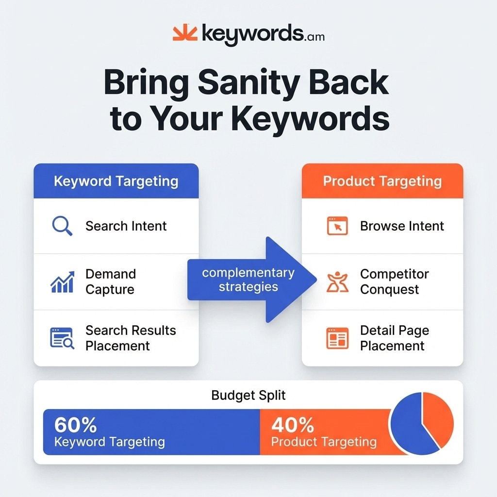 Keywords.am amazon product targeting vs keyword targeting decision matrix for PPC budget allocation