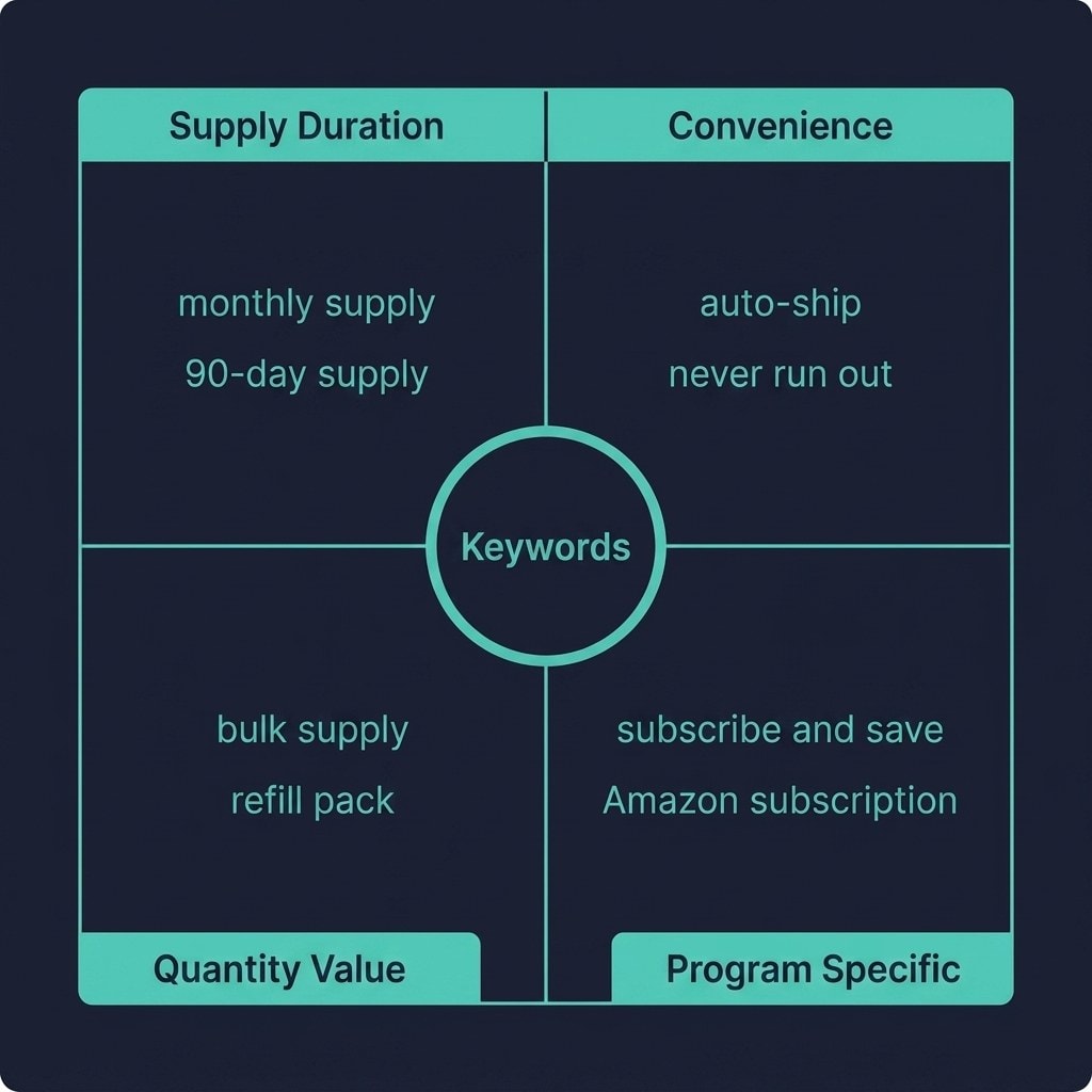 Keywords.am subscription keyword taxonomy framework with four modifier categories for replenishable product keyword research