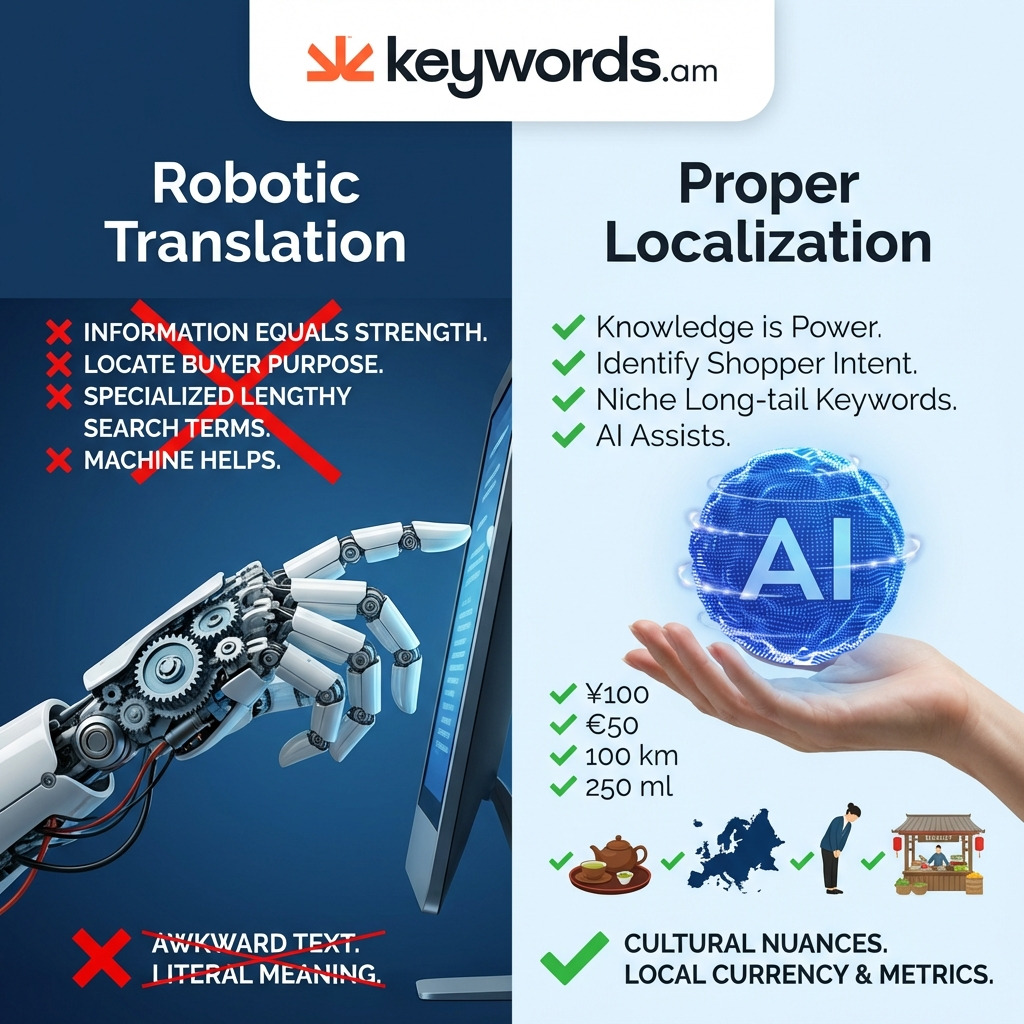 Keywords. Am showing difference between amazon listing translation and localization Keywords. Am showing difference between amazon listing translation and localization