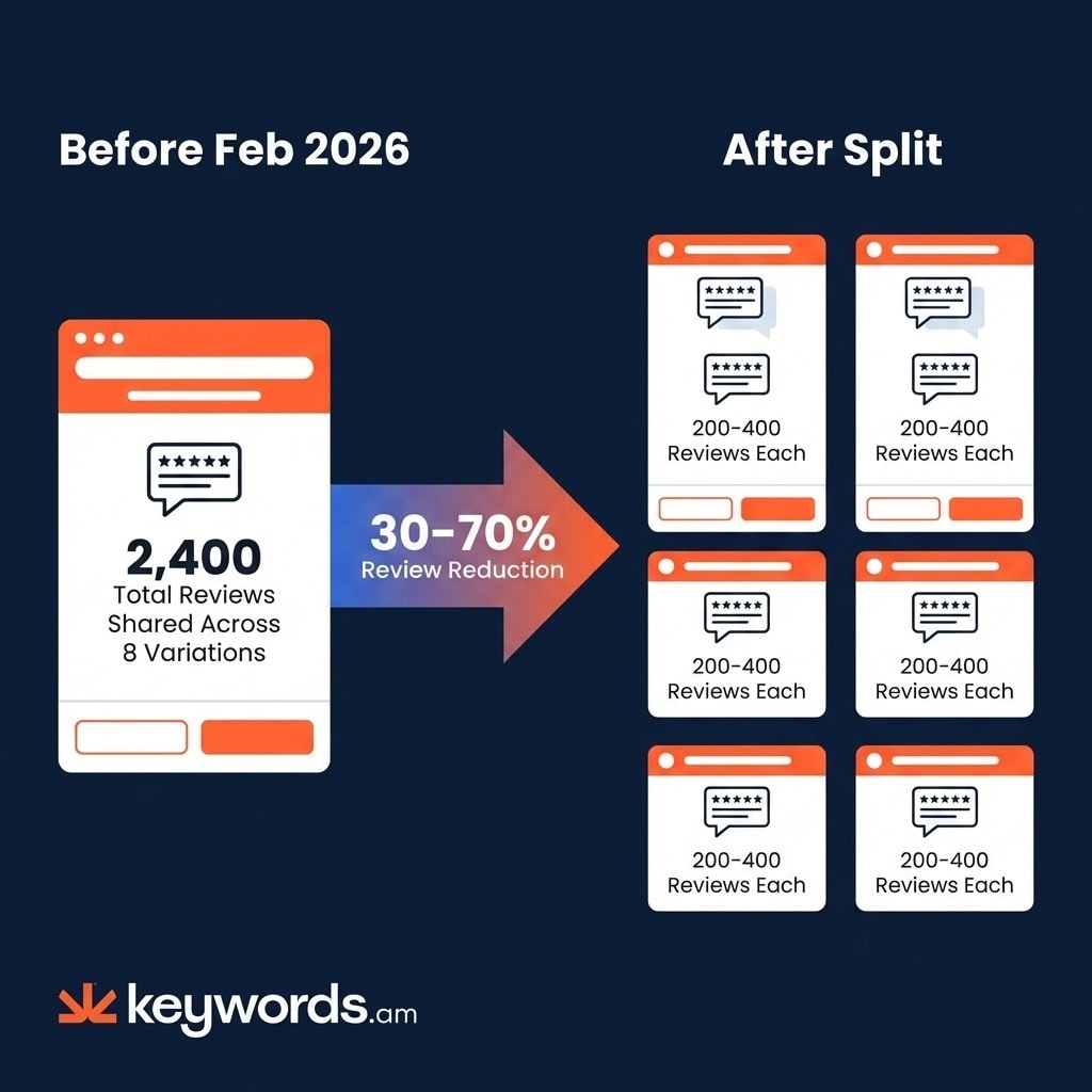 Keywords.am Amazon variation review split 2026 before and after impact on review count