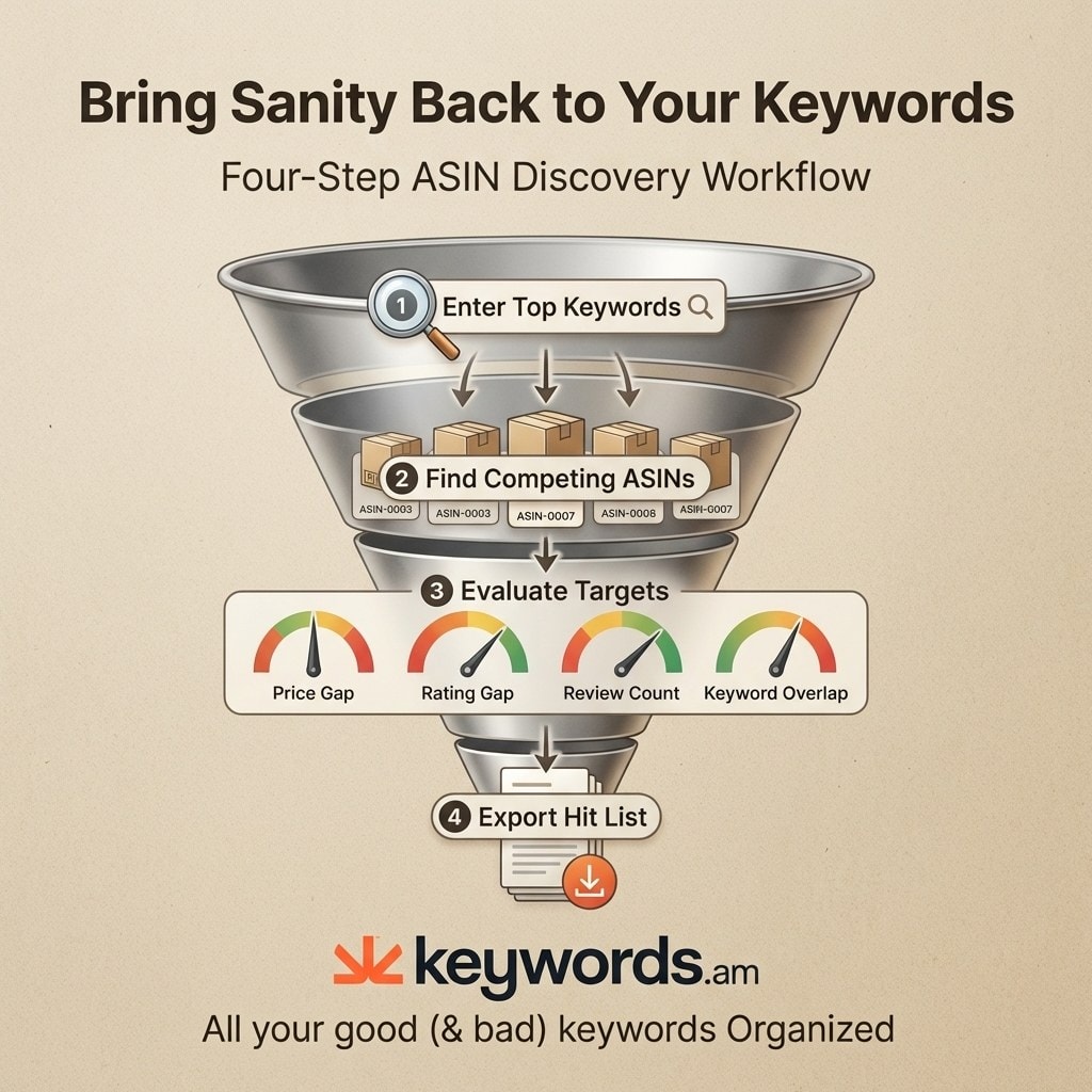 Keywords.am amazon ASIN targeting discovery workflow using reverse ASIN research to find competitor targets