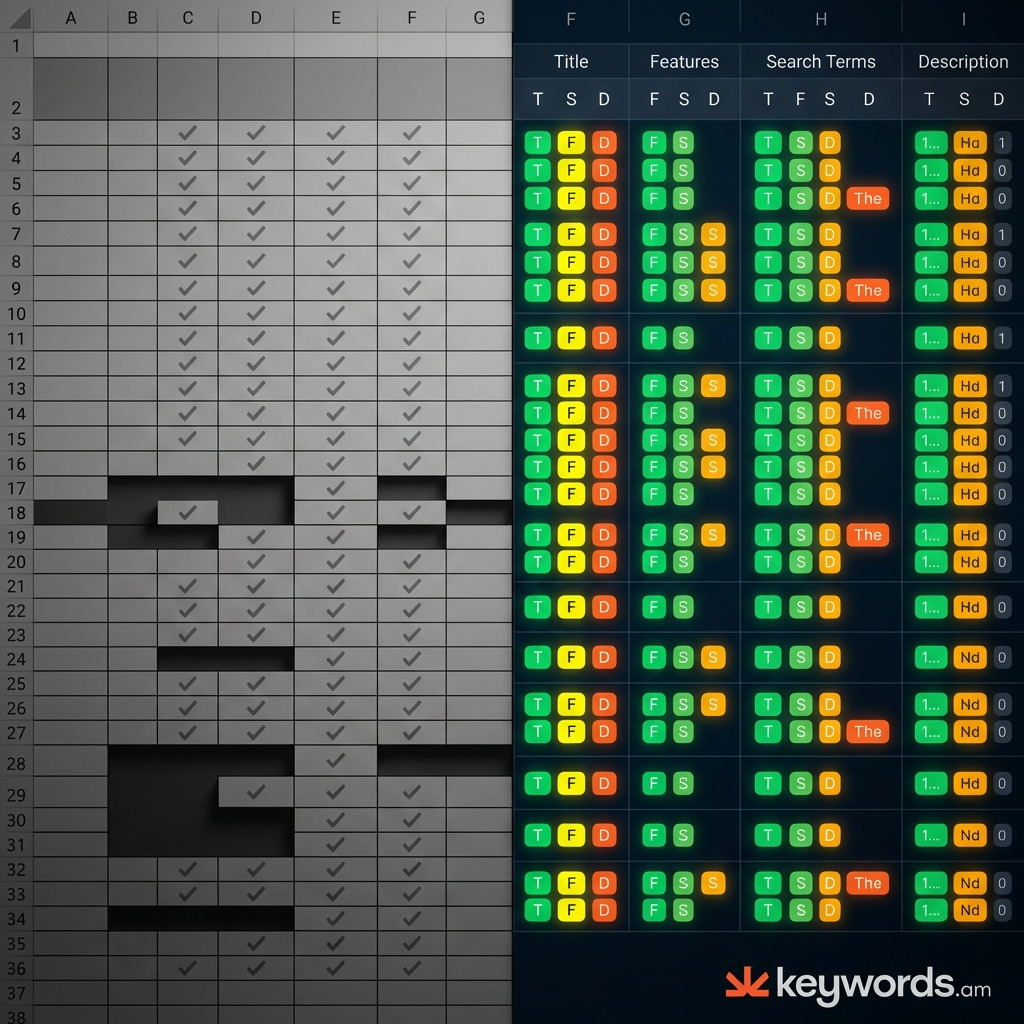 Keywords. Am coverage indicators versus spreadsheet blindspots for amazon keyword coverage Keywords. Am coverage indicators versus spreadsheet blindspots for amazon keyword coverage