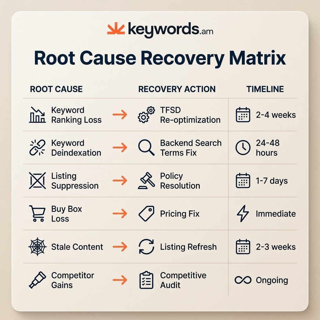 Keywords.am amazon sales decline root causes recovery actions and timelines matrix