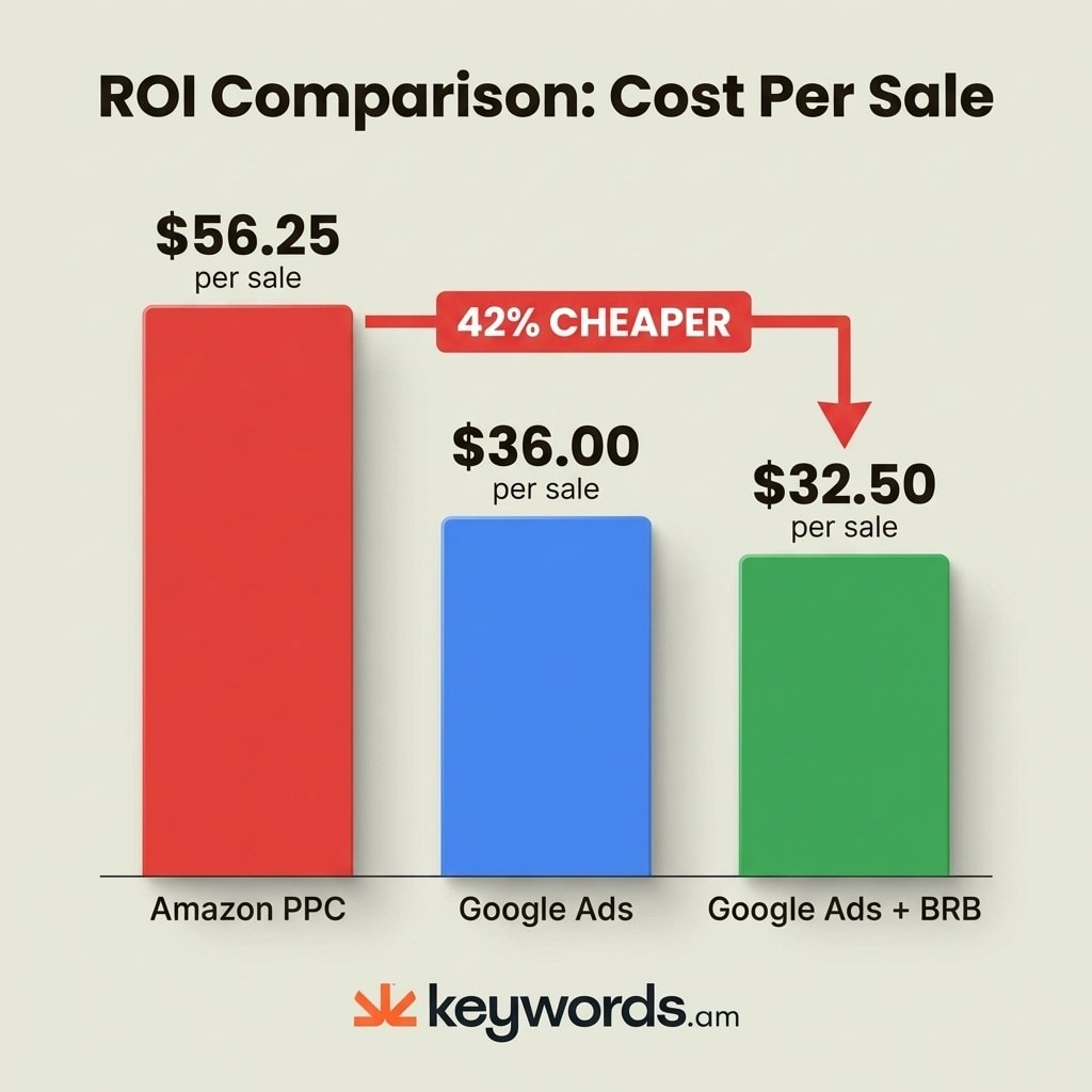 Keywords.am amazon external traffic ROI comparison showing PPC versus external traffic with Brand Referral Bonus savings