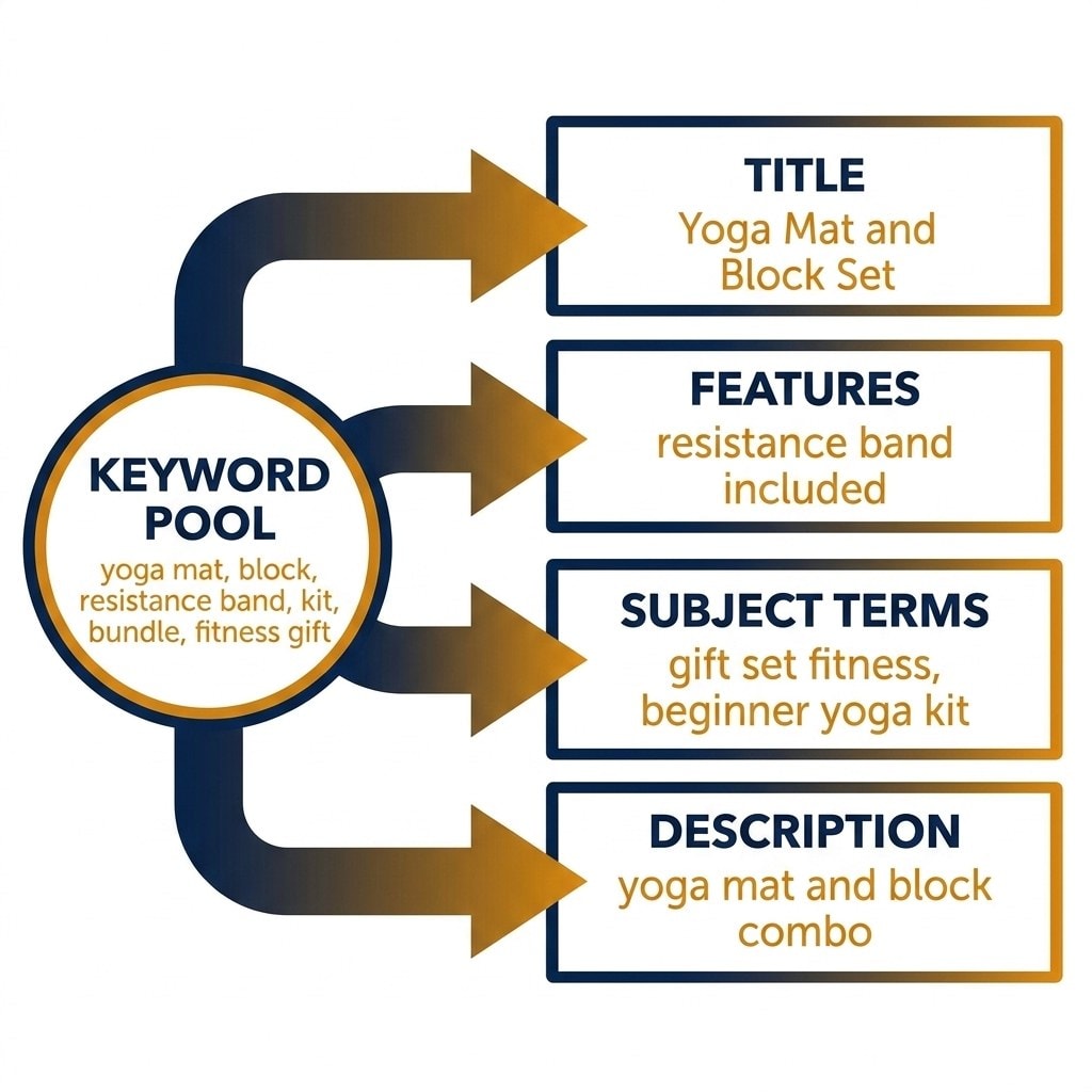 Keywords.am amazon bundle keyword strategy TFSD framework field allocation for virtual bundle yoga mat set