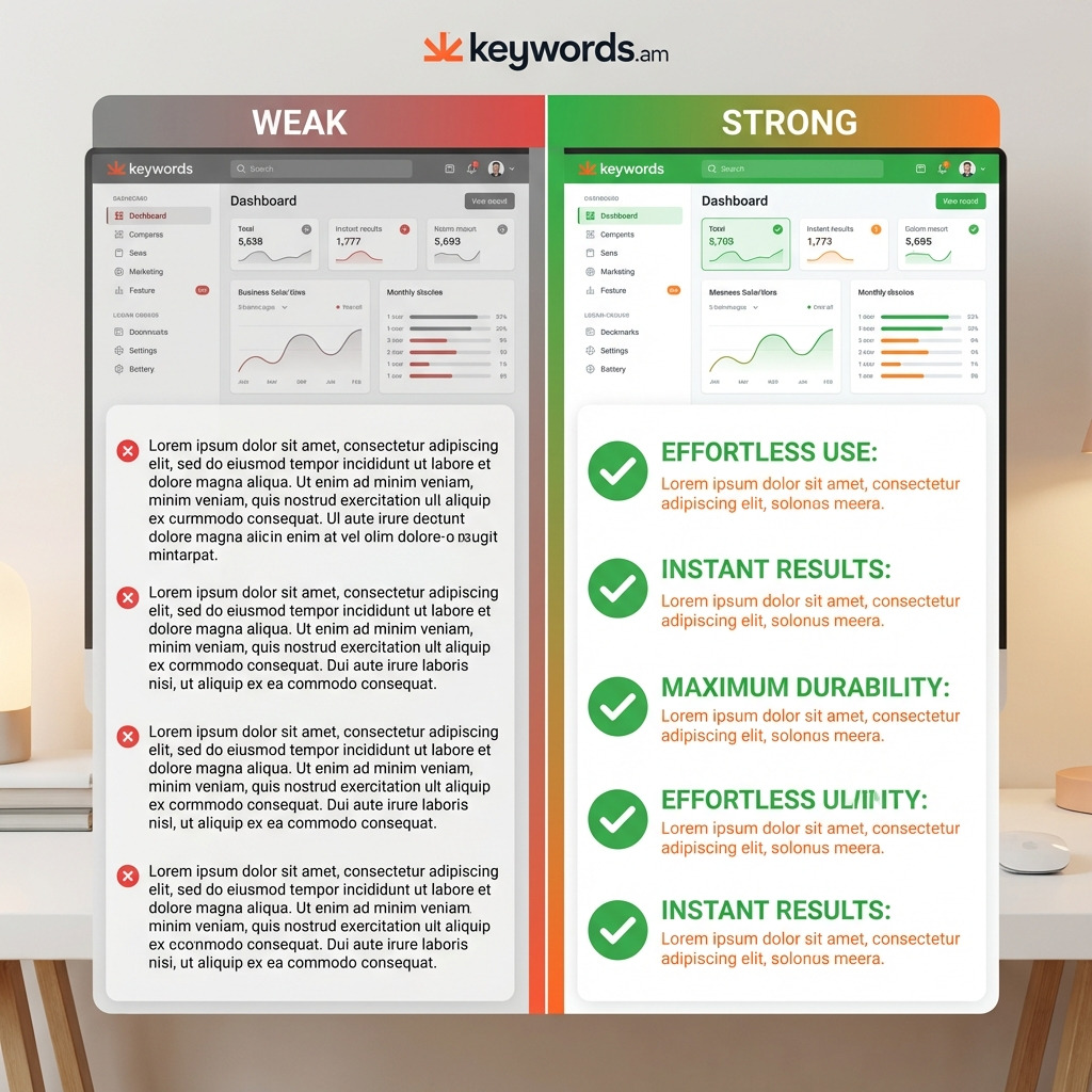 Keywords. Am amazon bullet point optimization weak vs strong comparison