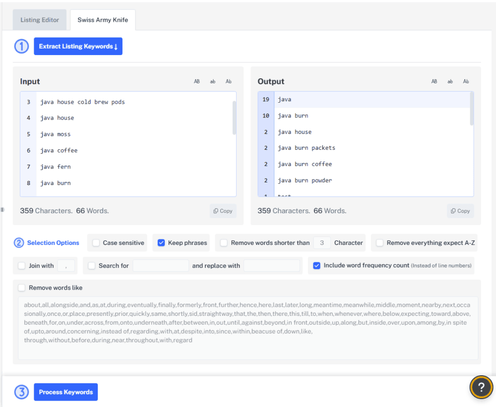 Swiss army knife – keyword processor help guide - keywords. Am