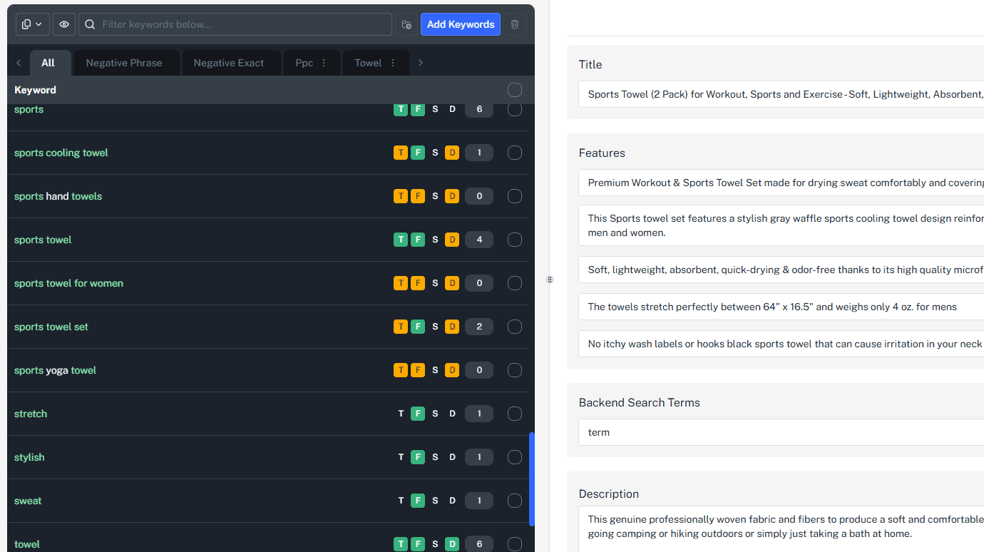 Understanding keyword highlighting and t f s d color coding in your listing editor - keywords. Am