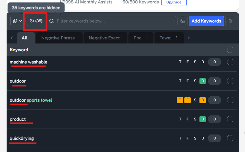 Understanding keyword highlighting and t f s d color coding in your listing editor - keywords. Am
