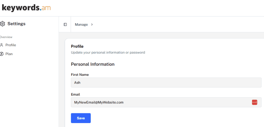How to change your email address - keywords. Am