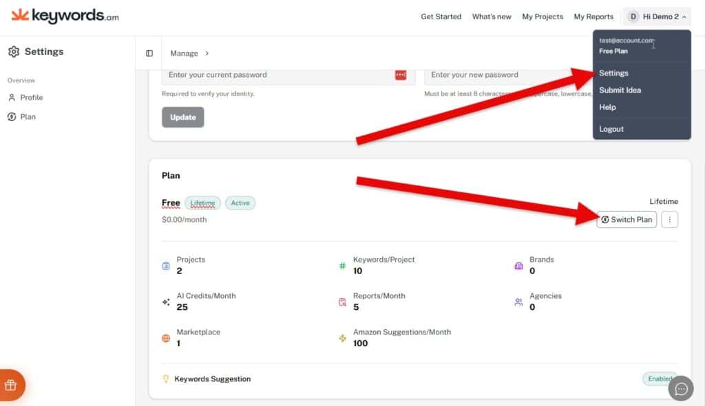 Pricing plans and upgrades - keywords. Am